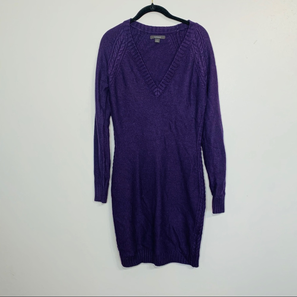 Express Purple V-Neck Sweater Dress. Long Sleeve